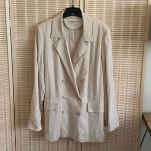 Free People Beige Double-Breasted Blazer Pleated Size Medium